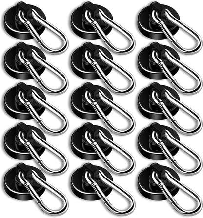 DIYMAG Black Magnetic Hooks, 110LBS Heavy Duty Neodymium Magnetic Hooks with Swivel Carabiner Hook,Great for Your Refrigerator and Other Magnetic Surfaces, Pack of 15