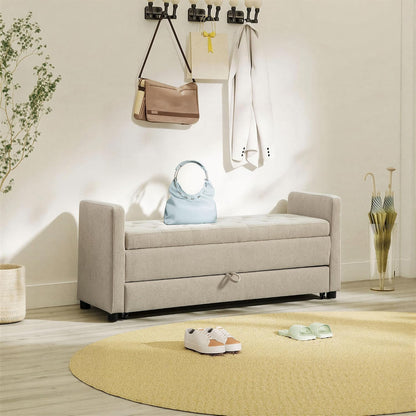 Chifee & Vingol 58.27" W Ottoman Bench with Double Storage Space, Upholstered End of Bed Storage Bench Entryway Shoe Benches,Griege