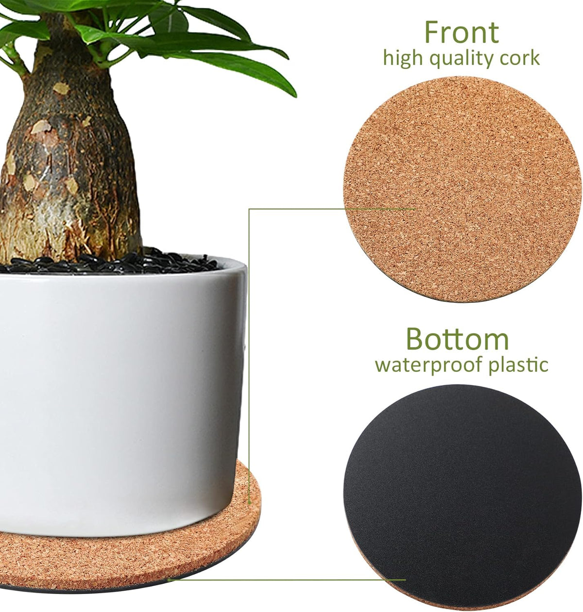 4 Pieces Cork Plant Mats Round Cork Plant Coasters for Garden Pots, DIY Craft Project (4 Inches,6 Inches)