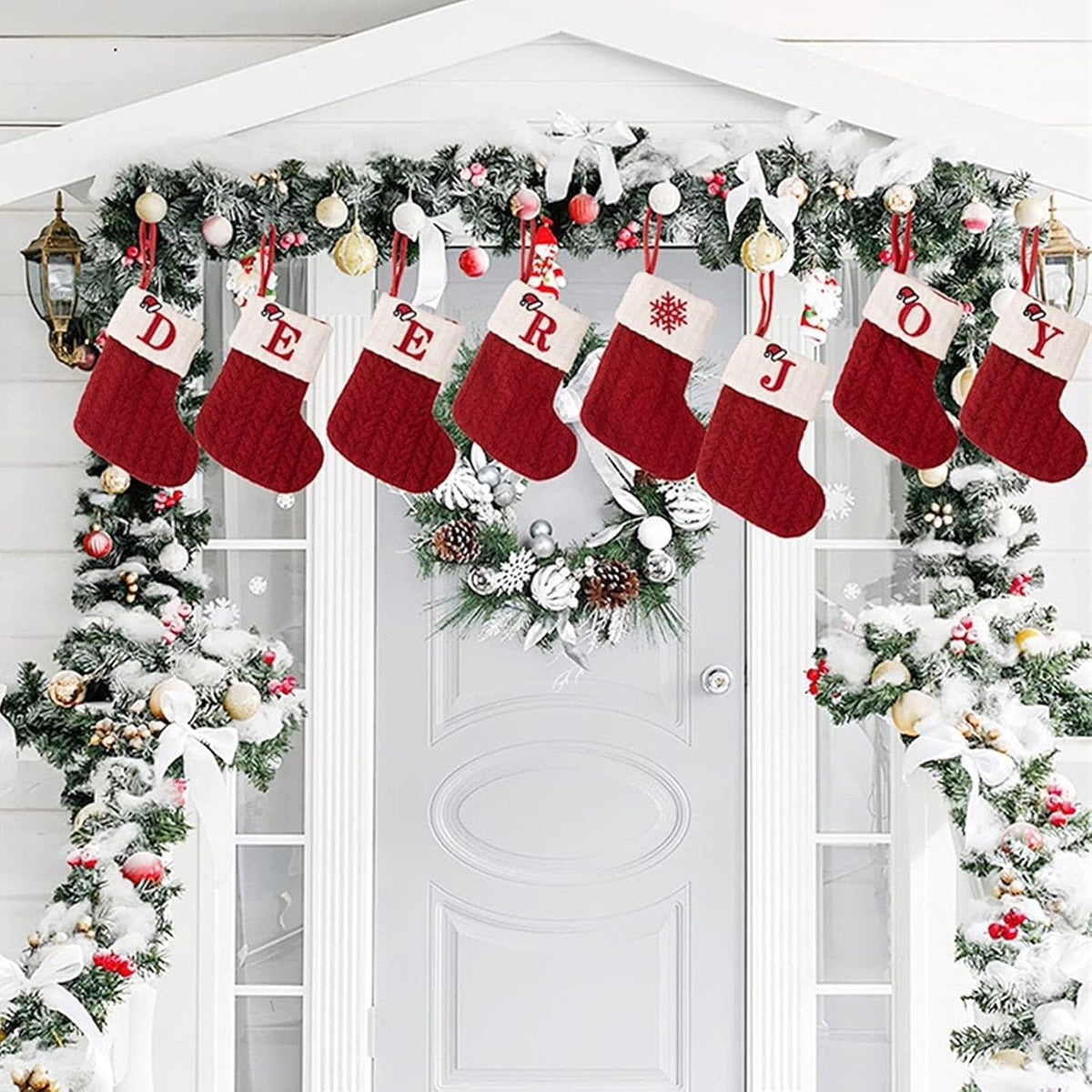 YKW Christmas Stockings Personalized Initial Letters A-Z Cable Knit - Individual Monogram Knitted Xmas Stocking Embroidered Red White Family Holiday Fireplace Mantel Gift (O)