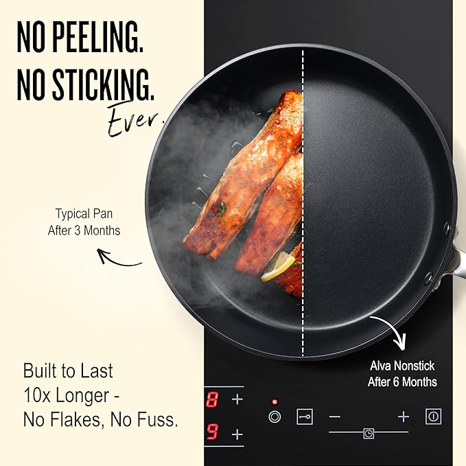 Alva Maestro 9.5" Ceramic Nonstick Frying Pan – PFAS-Free, Lead & Cadmium-Free – Quick, Even Heating for Eggs, Pancakes & Searing – Lightweight, Induction & Oven Safe, Easy to Clean