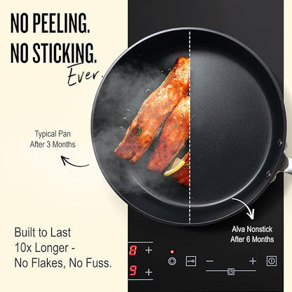 Alva Maestro 9.5" Ceramic Nonstick Frying Pan – PFAS-Free, Lead & Cadmium-Free – Quick, Even Heating for Eggs, Pancakes & Searing – Lightweight, Induction & Oven Safe, Easy to Clean