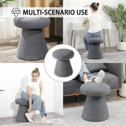 Homebeez Mushroom Ottoman Foot Stool, 18 inch Teddy Fleece Small Footrest, Round Sherpa Pouf for Living Room, Bedroom, Cute Modern Accent Seating, Slate Gray