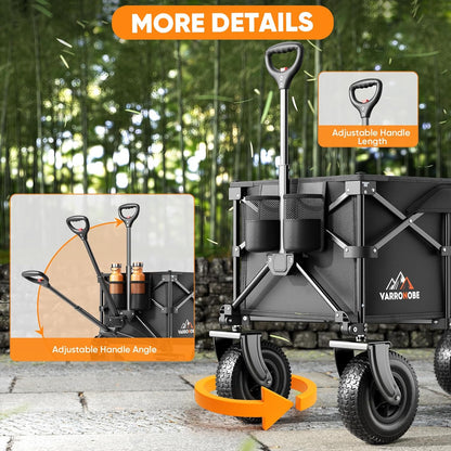 Beach Wagon with 10x3.5 Big Rubber Wheels for Sand, 400lbs Heavy Duty 220L Collapsible Utility Wagon, Easy Transport & Storage, Ideal for Sport, Camping, All-Terrain Outdoor Activities, Black