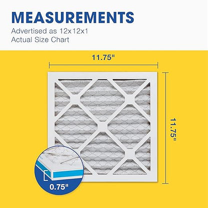 Aerostar 12x12x1 MERV 8 Air Filter, 6 Count, ACTUAL SIZE (11.75 x 11.75 x 0.75), HVAC, Air Conditioning & Furnace Filter Captures Dust, Lint & Pollen (MPR 600 / FPR 5), Made in USA