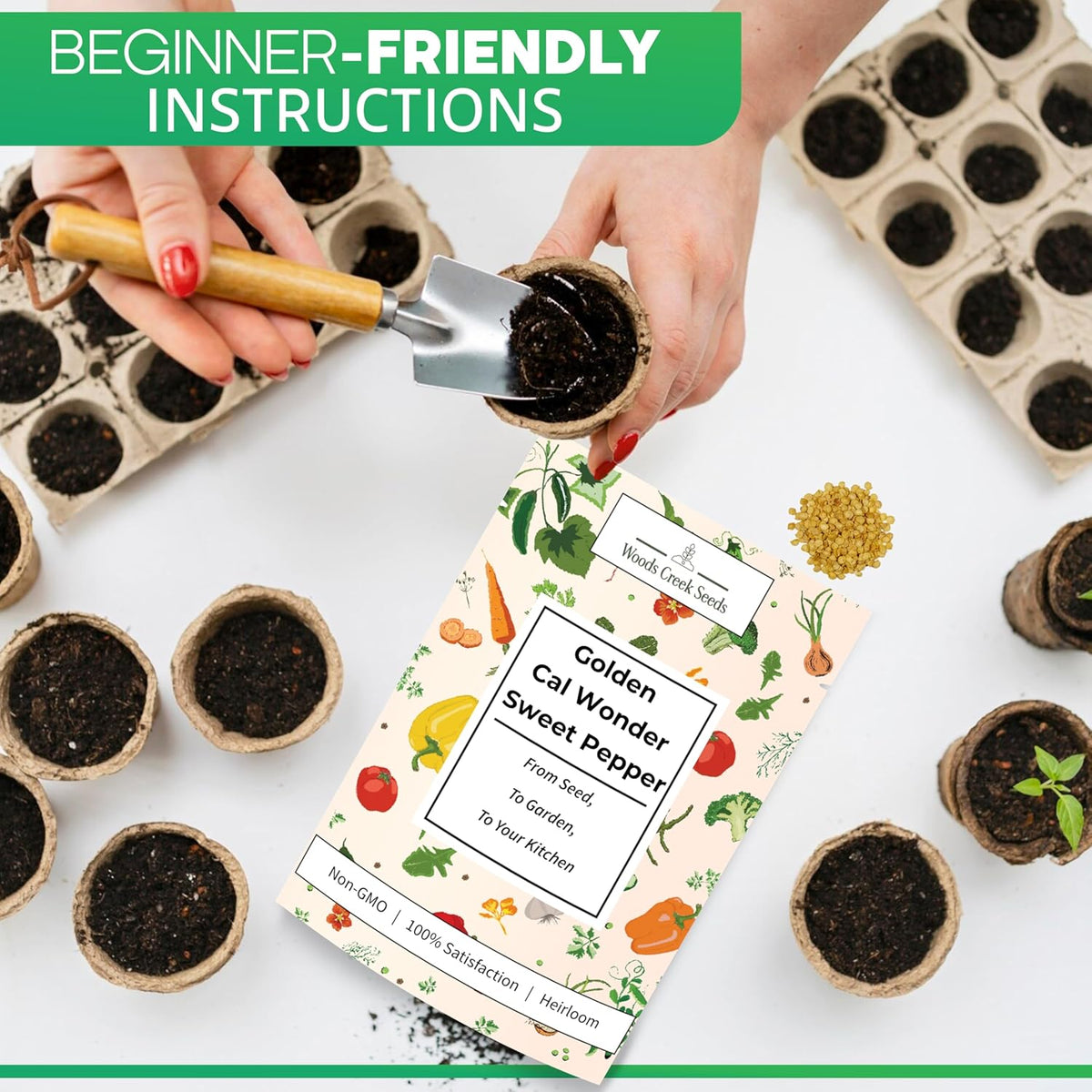Woods Creek Seeds: Golden Cal Wonder Sweet Pepper Seeds for Planting - Non-GMO and Heirloom Bell Pepper Seeds for Planting Outdoors or Indoors for Home Plant Gardens - Sweet Golden Bell Peppers Seed