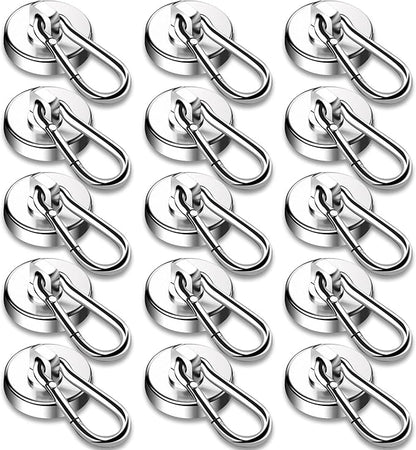 DIYMAG Magnetic Hooks, 110LBS Heavy Duty Neodymium Magnetic Hooks with Swivel Carabiner Hook,Great for Your Refrigerator and Other Magnetic Surfaces, Pack of 15