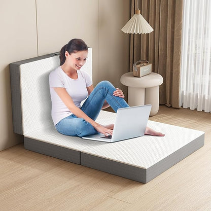 Tri-Fold Memory Foam Mattress, 6 inch Single Folding with Washable Covers, Reversible Design, Foldable Topper for Travel&Guests, 75"×25"×6"