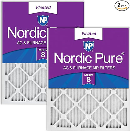 Nordic Pure 25x25x1 (Actual Size: 24 1/2 x 24 1/2 x 3/4) Pleated MERV 8 Air Filters 2 Pack