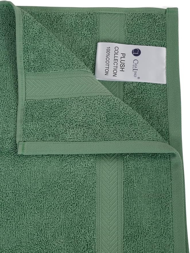 Casa Lino Face Towels & Body Wash Cloths for Showering - 100% Cotton Wash Cloths for Bathroom - Highly Absorbent & Quick Drying Washcloth Set - Cotton Washcloths 24 Pack (12" x 12") - (Green)