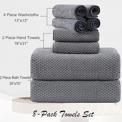 8 Piece Large Grey Family Bath Towel Set-2 Oversized Bath Towel Sheets,2 Hand Towels,4 Washcloths-600GSM Soft Highly Absorbent Quick Dry Beach Chair Towels Woven Towels for Bathroom Hotel and Spa