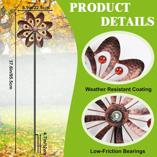 Metal Wind Spinners Outdoor, 360° Wind Sculpture Spinner with Metal Stake, Waterproof Spinners Green Kinetic Wind Spinner for Yard Lawn Decor (A- Vintage Copper 1PC)