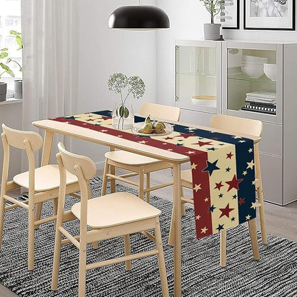 Memorial Day Table Runner, 4th of July American Patriotic Independence Day Stars Stripes Print Table Runne for Summer Holiday USA Home Decoration Party,13x36inch