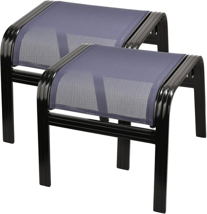 Deiguifei Outdoor Footstools Patio Ottoman All Weather Aluminum Indoor Outdoor Small Seat Foot Rest 2 Set Navy Blue