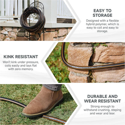 Giraffe Tools Leader Hose 12ft x 5/8", Custom Length, Heavy Duty, No Kink, Flexible, Rubber Garden Hose, Leakproof Water Hose with Female to Female Fittings, 600 Burst PSI