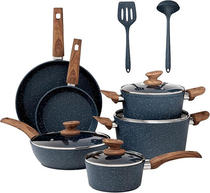 DisDelight Pots and Pans Set Non Stick, Nonstick Induction Granite Kitchen Cookware Sets, Induction Nonstick Granite Cooking Set, Induction Cookware Cooking Pan Set, Pan Sets for Cooking, Blue