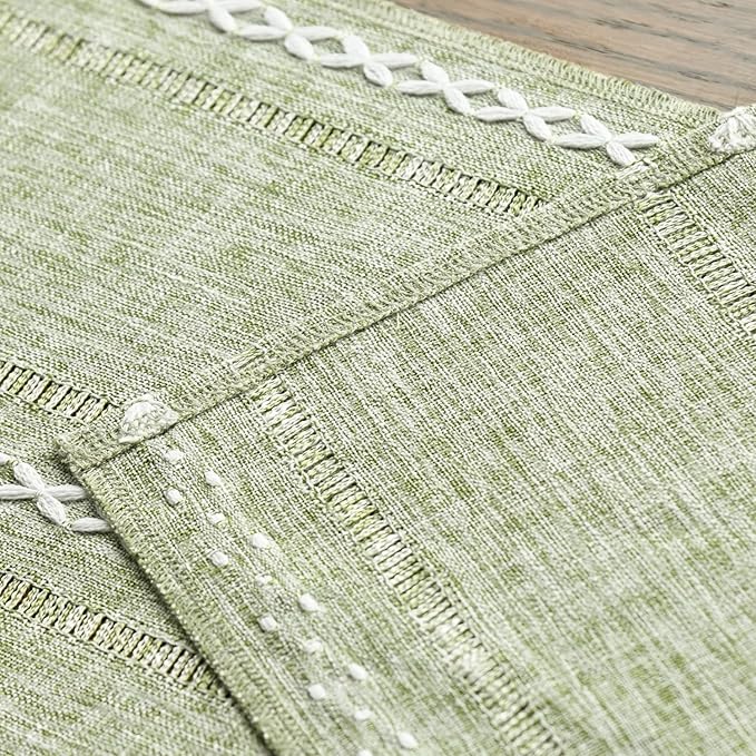 Artoid Mode Sage Green Rustic Cotton Linen Table Runner, Seasonal Embroidered Hollow Kitchen Dining Table Decoration for Home Party Decor 13x72 Inch