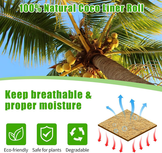 Coco Liner Roll 24x160 Inch, Natural Coconut Liners for Planter Flower Basket, Thick Coco Fiber Mat for Hanging Basket, Garden Decoration, Animal Pet Pads, Reptile Carpet