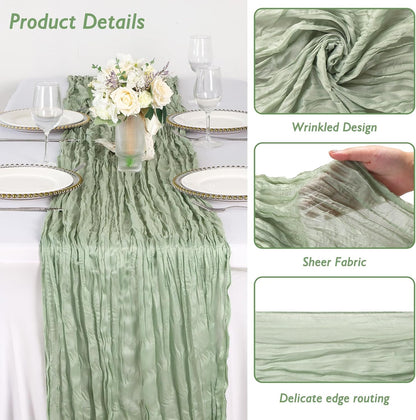 3 Pack Sage Green Cheesecloth Table Runner 120 Inch 10FT Cheese Cloth Runners for Baby Shower, Boho Decor, Wedding Decoration, Jungle Theme Party