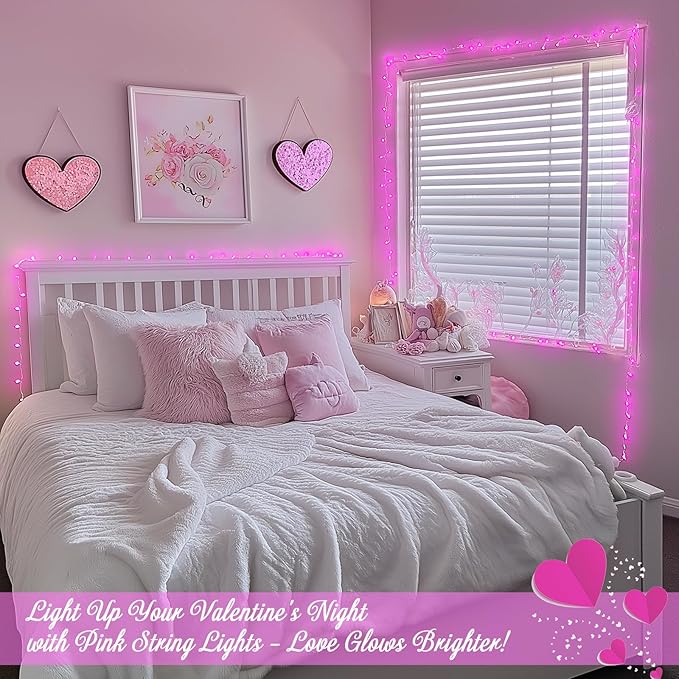 JMEXSUSS 500 LED Pink Room Lights, 8 Modes 163ft Waterproof Pink Christmas Lights Outdoor Plug in with Remote Control, Clear Wire String Light for Tree Outside Yard Wedding