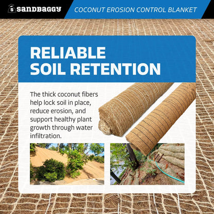 Sandbaggy Coconut Erosion Control Blanket – 3.75 ft x 120 ft Coir Mat for Soil Retention, Slope Stabilization, Plant Growth & Ground Cover – Ideal for Hillsides & DOT Projects - 2 Rolls (900 sq ft)