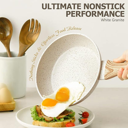 MICHELANGELO 10 Inch Nonstick Frying Pan with Lid, Non Stick Pan with Non-Toxic Coating, Granite Skillet with Anti-Scald Handle, Induction Compatible