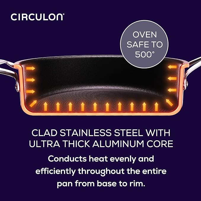 Circulon C1 Series Clad Stainless Steel with ScratchDefense Technology Cookware Nonstick Induction Frying Pans/Skillets, Metal Utensil Safe, 8.5 Inch and 10 Inch, Polished Stainless Steel