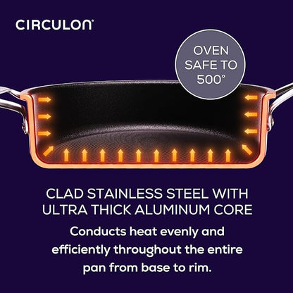 Circulon C1 Series Clad Stainless Steel with ScratchDefense Technology Cookware Nonstick Induction Frying Pans/Skillets, Metal Utensil Safe, 8.5 Inch and 10 Inch, Polished Stainless Steel