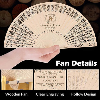 50 PCS Custom Fans Personalized Folding Fans for Line Dancing Wooden Hand Fan Wedding Favors Bulk Fans for Guests Party Event Use (Style03)