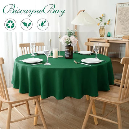 Biscaynebay 6 Pack Textured Fabric Round Tablecloths 60", Hunter Green Water Resistant Tableclothes Small Circle Folding Table Covers Linen for Dining, Kitchen, Wedding, Parties etc Machine Washable