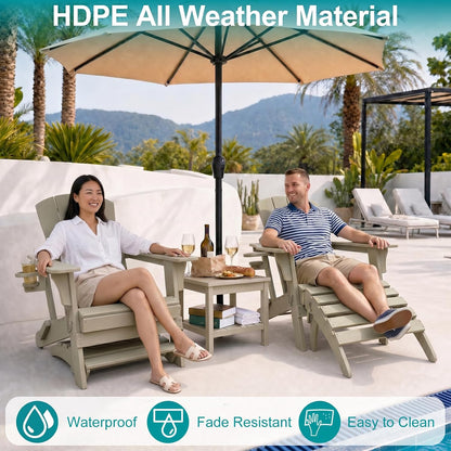 Folding Adirondack Ottoman Set of 2, HDPE All Weather Adirondack Chair Footrest, No Assembly Outdoor Footstool, Foldable Patio Ottoman for Poolside Backyard Porch Lawn, 19.5 Inch Wide, Sand