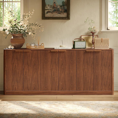 Evermagin 67" Fluted Walnut Buffet Cabinet with Storage