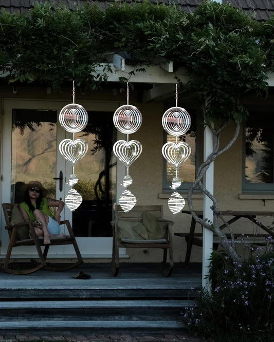 3D Wind Sculptures & Spinners Flowing-Light Effect Wind Spinners Outdoor Garden Decor Metal Square Wind Spinners Gifts for Mom, Women Wind Spinner (Round+Heart+Whirlwind)