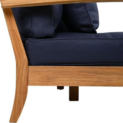 SAFAVIEH Couture Outdoor - Martinique 3-Seat Sofa - Natural & Navy - Teak Wood - Slatted Coastal Design - Ideal for Patio, Deck, Porch, Backyard, 18.3" Seat Height (CPT1013J)