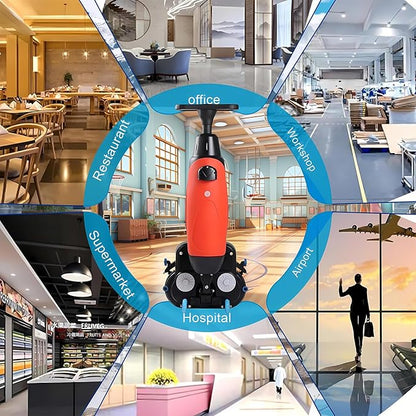 Floor Polisher Commercial, Dual-Brush Rotary Floor Scrubber, Lightweight Electric Floor Cleaner, 360° Rotating Head, Wet Dry Floor Cleaner for Offices & Schools Grey