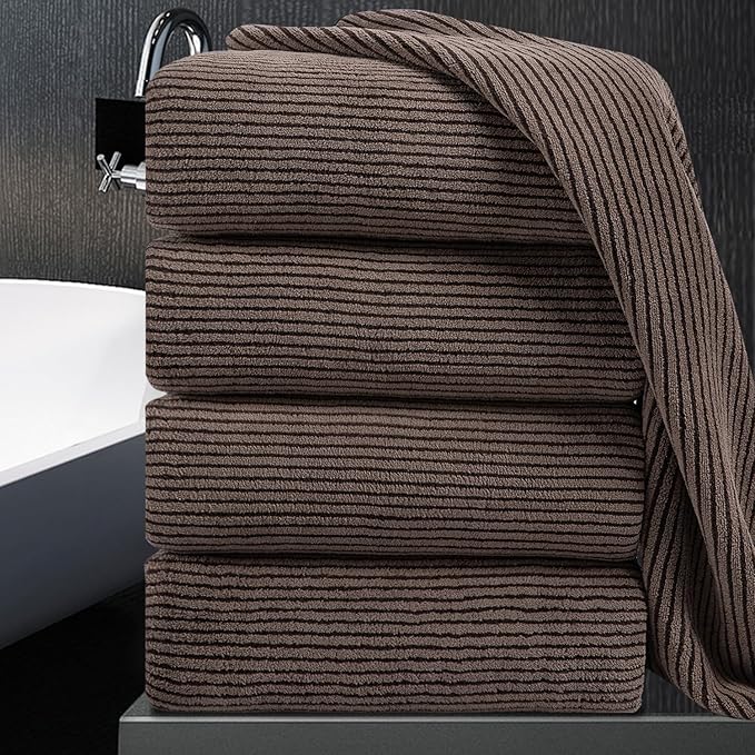 4 Piece Bath Towel Set 35"x70"Oversized Bath Towel for Bathroom Ultra Soft Fluffy Extra Large Bath Sheet Luxury Premium Bathroom Towel Highly Absorbent Quick Dry Shower Towel for Hotel Spa,Brown