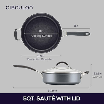 Circulon A1 Series with ScratchDefense Technology Nonstick Induction Sauté Pan with Helper Handle and Lid, 5 Quart, Graphite