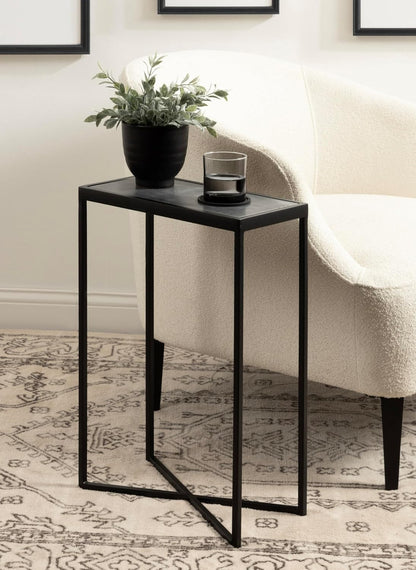 Kate and Laurel Jaspur Modern Slim Side Table, 16 x 8 x 24, Black Marble and Black, Decorative Glam Narrow End Table for Use as Skinny Bedroom Nightstand or Living Room Accent Table