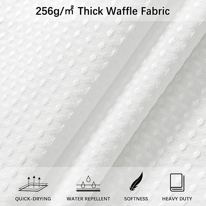 Stall Waterproof Shower Curtain Waffle Weave 60 Inches Beige Heavy Duty for Bathroom, Machine Washable 256GSM Modern Shower Curtains with 10 Metal Hooks, 60Wx72H