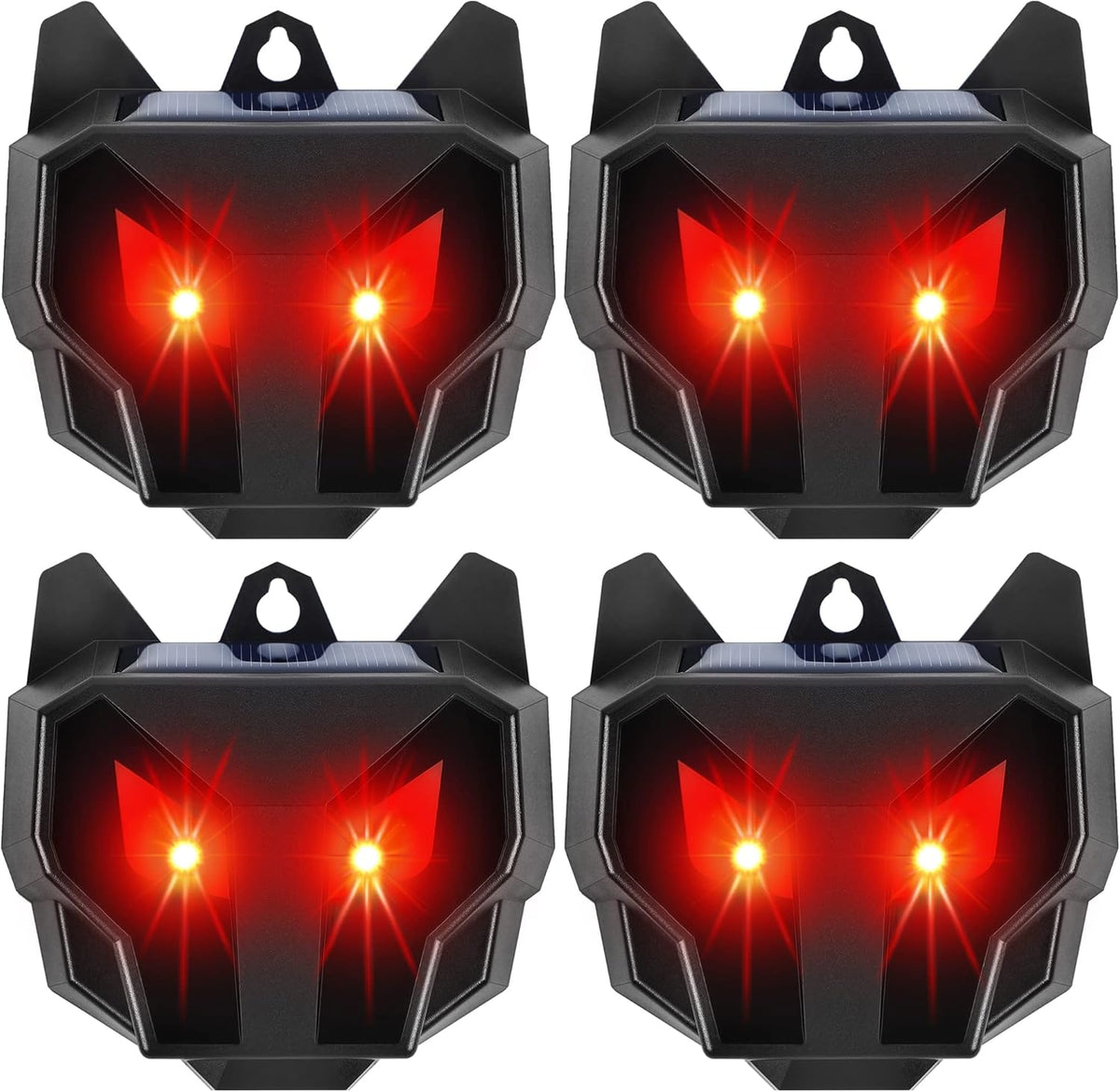 Solar Animal Repellent, Set of 4 Predator Eyes Animal Deterrent Sentinels with Red LED Blinking Lights Drive Away Raccoon, Deer, Skunk, Cat, Coyote from Yard Farm and Chicken Coops