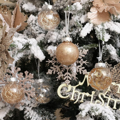 Wironlst Christmas Ball Ornaments Shatterproof Clear Large Plastic Hanging Ball Decorative Baubles Set with Stuffed Delicate Decorations (Multi-Size, Champagne)