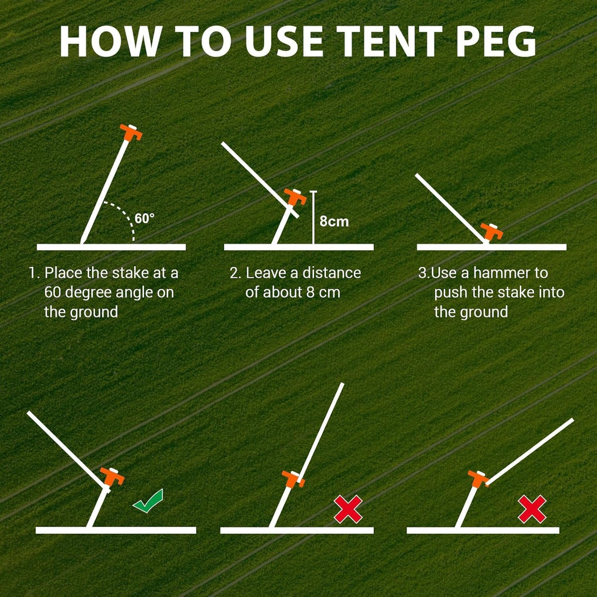 Eurmax USA Galvanized Non-Rust Camping Family Tent Pop Up Tent Stakes Ice Tools Heavy Duty 20pc-Pack, with 4x10ft Ropes & 1 Orange Stopper