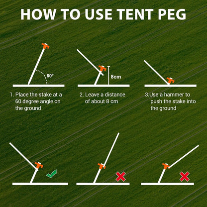 Eurmax USA Galvanized Non-Rust Camping Family Tent Pop Up Tent Stakes Ice Tools Heavy Duty 20pc-Pack, with 4x10ft Ropes & 1 Orange Stopper