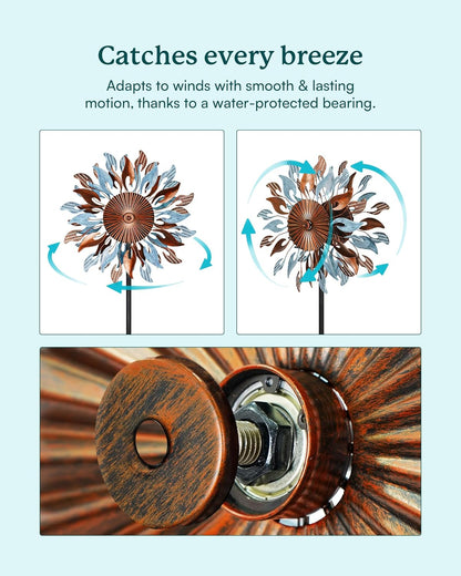 Wind Spinners Yard Garden - Large Wind Sculptures & Spinners with Stake, Kinetic Metal Windmill Spinner Decor for Garden Lover (22" W x 83“ H)