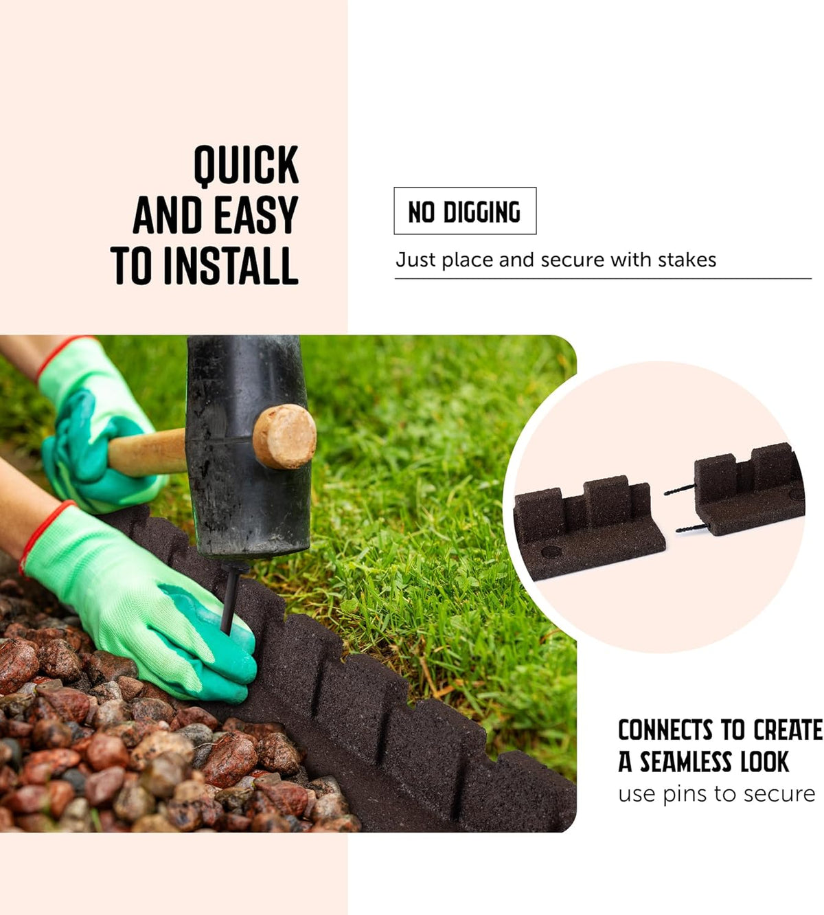Playsafer L-Shaped Flexible Rubber Castle Edger for Lawns Landscaping and Playgrounds | Easy No Dig Installation (6 Pack, Brown)