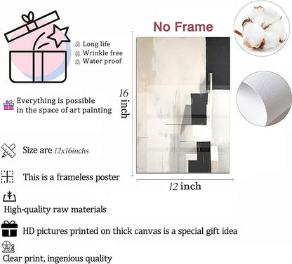 3Pcs Neutral Abstract Canvas Wall Art Pictures Modern Minimalist Posters Prints Beige Black Simple Wall Decoration for Living Room Bedroom Bathroom Office 12x16in Unframed