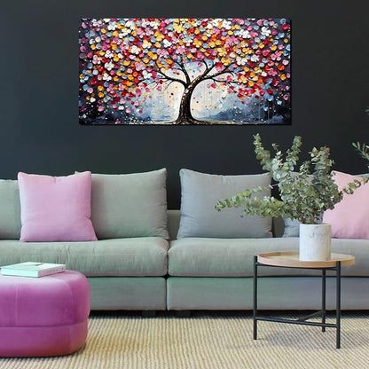 Zoyotago Large Canvas Wall Art Colorful Flower Tree Picture Gray Backgrounds Canvas Prints Ready to Hang for Bedroom Living Room Size 20x40