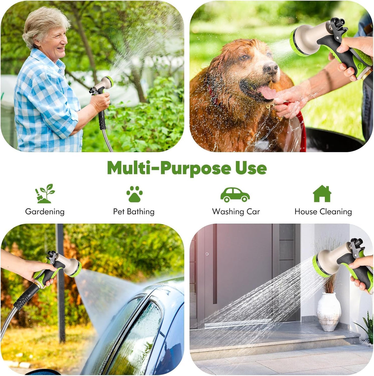 Garden Hose 175ft, Stainless Steel Heavy Duty Water Hose with 10 Function Nozzle Flexible, Lightweight, No-Kink, Pet Proof, Puncture Proof Metal Hose for Yard, Outdoor