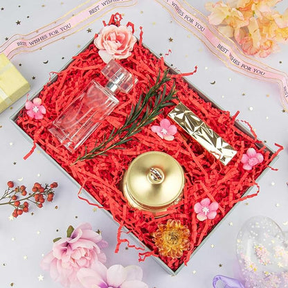 Caleihd Crinkle Cut Paper Grass Filler for Easter Christmas Wedding Birthday Bridesmaid Engagement Craft Gift Boxes Bags Filler Decoration 4.5oz Red