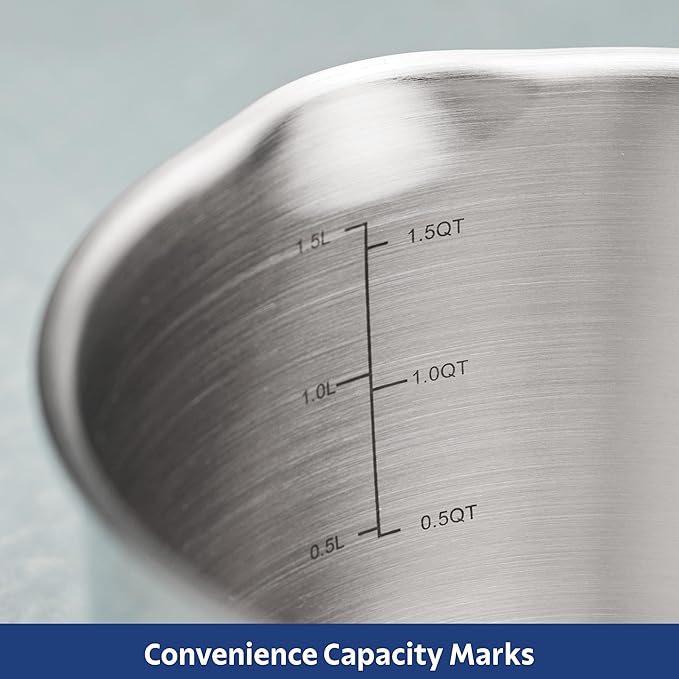 Tramontina Tempo Tri-Ply Base Stainless Steel 2-Quart Small Sauce Pan with Glass Lid, Induction-Ready Saucepan, Oven-Safe, Dishwasher-Safe